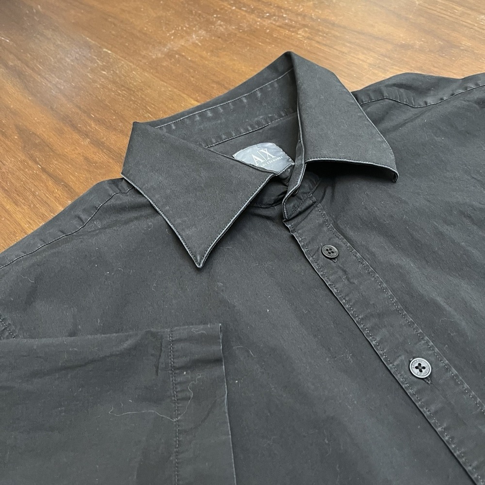 Armani Exchange Mens XL Black Short Sleeve Button Up Preppy Shirt